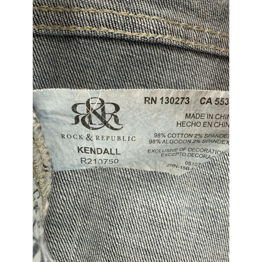 Rock & Republic Kendall Jeans Women's‎ Size 12 Straight Leg Embroidered Pockets